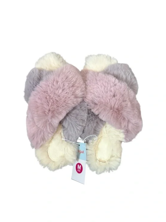 Cat & Jack Crisscross Faux Fur Slippers Blush, Purple & Cream SZ YOUTH 2/3 & 4/5 - Picture 1 of 2